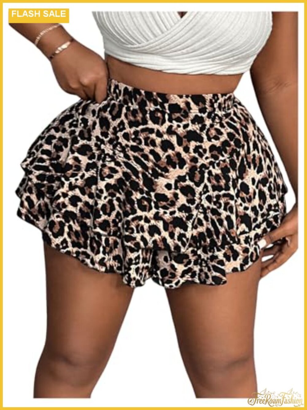 Floerns Women's Plus Size Cheetah Print High Waist Bubble Hem Mini Skorts